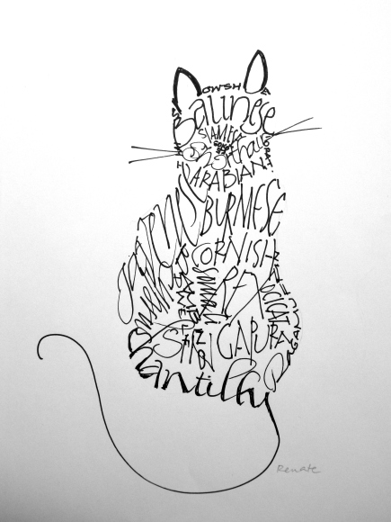 "calligram" of cats by Renate